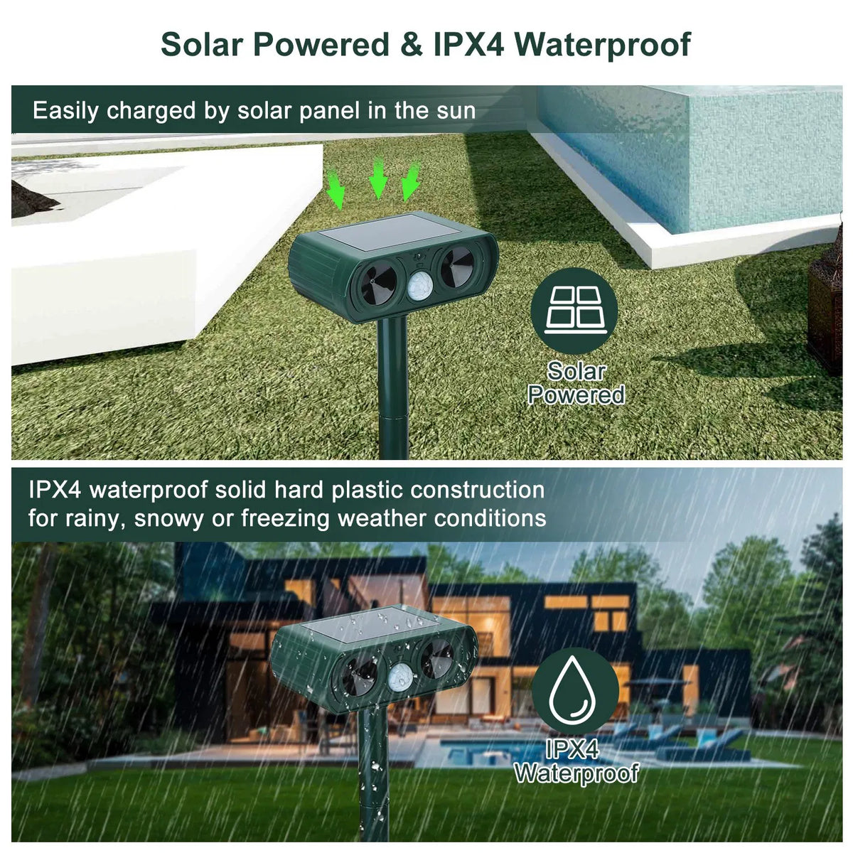 Ultrasonic Animal Repeller Solar Powered Motion Sensor Repellent IPX4 Waterproof Outdoor For Farm Garden Yard Repelling 