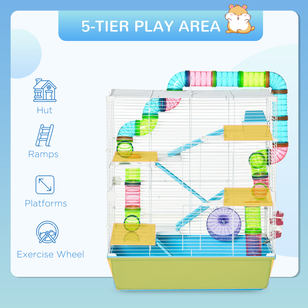 Extra Large 23" Hamster Cage with Tubes and Tunnels, Portable Carry Handles, Rat House and Habitats Big 5-Tier Design, M