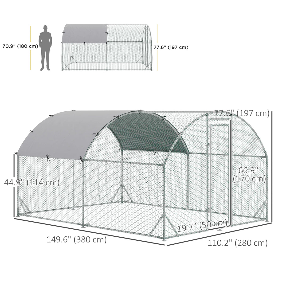 Galvanized Large Metal Chicken Coop Cage Walk-in Enclosure Poultry Hen Run House Playpen Rabbit Hutch with Cover for Out