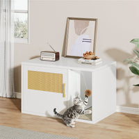 Cat Litter Box Cabinet Multifunctional White Modern Cat House Washroom End Table For Bedroom Living Room