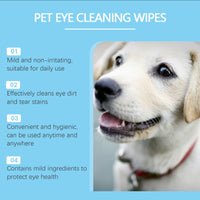 Pet Eye Cleaning Wipes For Dogs & Cats, Tear Stain Remover Pads, Mild Citric Acid Formula, 60 Count