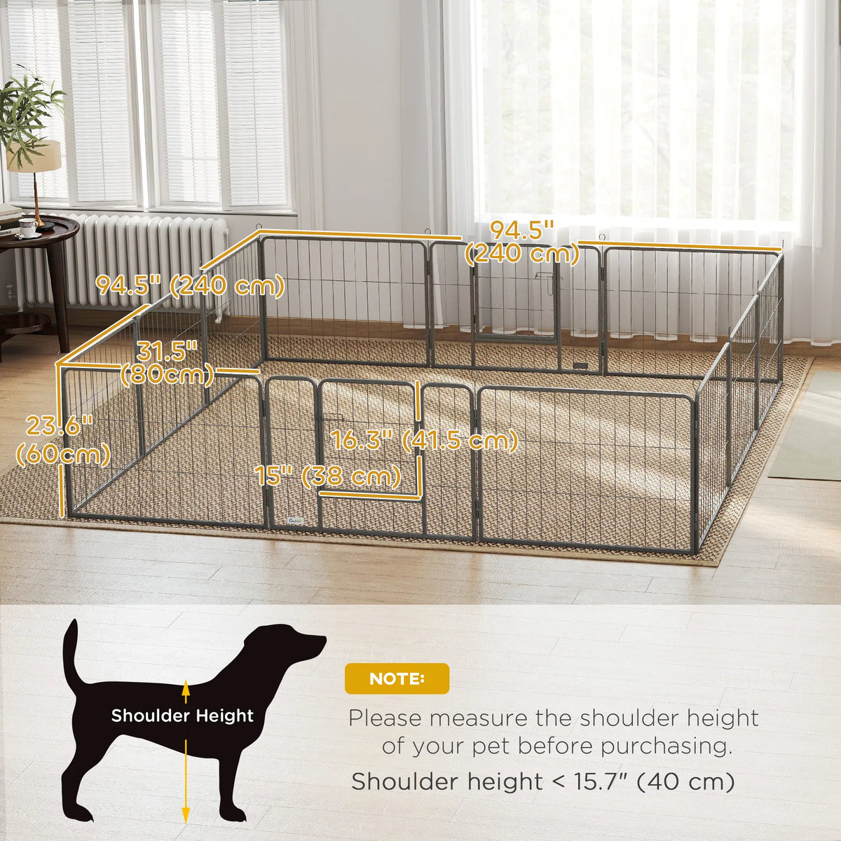 Dog Playpen, 31.5"W Heavy-Duty Metal Puppy Play Pen, Pet Exercise Fences for Outside and Indoor, DIY Design with Door fo