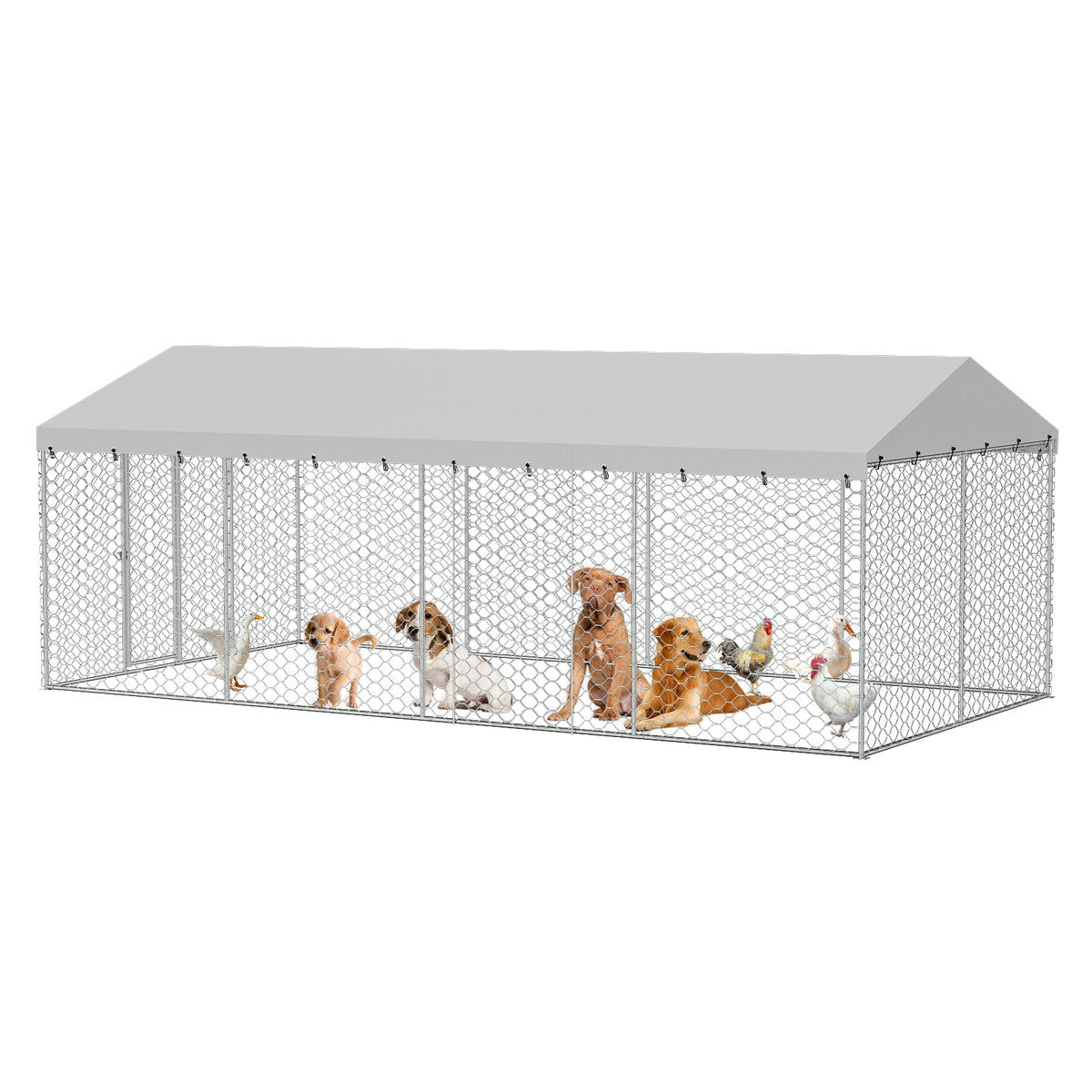 10x20 FT Large Outdoor Dog Kennel with Canopy, Heavy Duty Galvanized Steel Frame, Waterproof Cover, All-Weather Protecti