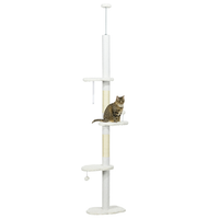 PawHut Floor To Ceiling Cat Tree With Scratching Posts, 88.5-100.5 Adjustable Height, Cat Climbing Tower With Cloud Shap
