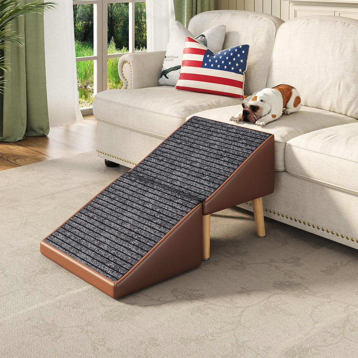 3-in-1 Dog Ramp 18.89"×17.91"×20.08" with Storage – Pet Stairs for Senior & Injured Dogs & Cats, Hidden Storage Footstoo