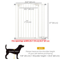 Extra Tall Dog Gate with Door, Pressure Fit, Auto Close, Double Locking for Doorways Hallways Stairs, 29"-34", White