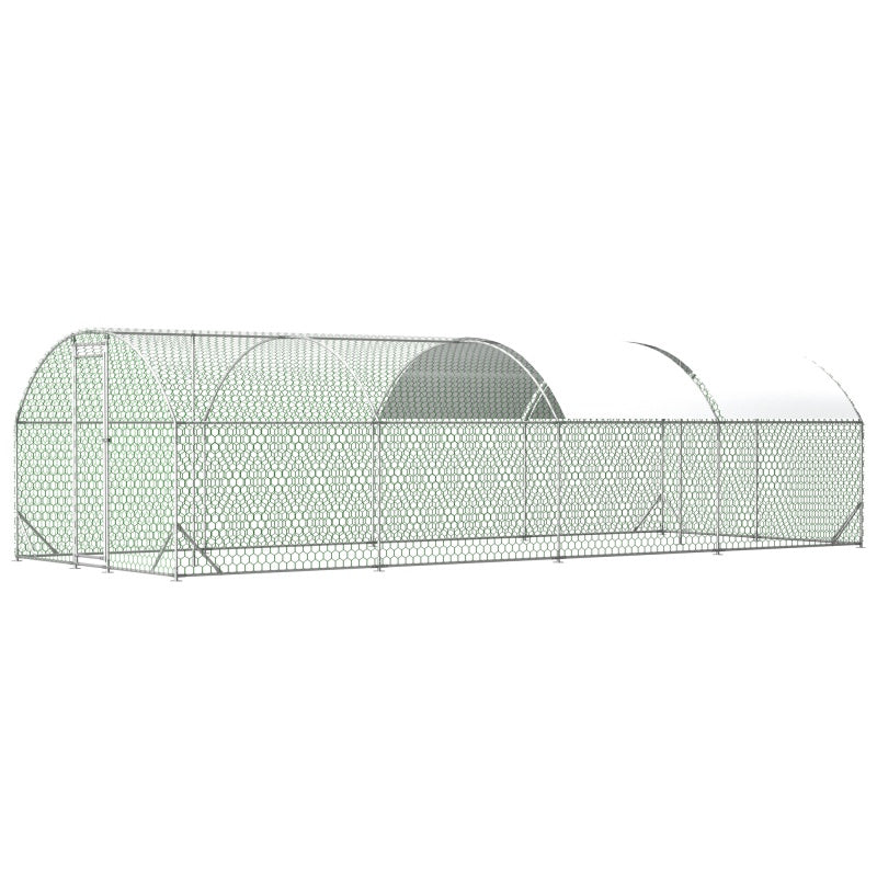 26'x9'x6'Large Metal Chicken Coop,Walk-in Poultry Cage,Chicken Run With Waterproof Cover,Outdoor Backyard Farm,Chicken R