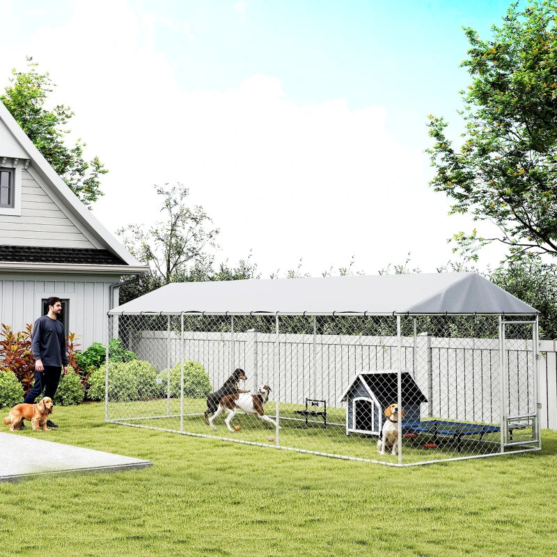 Dog Kennel Outdoor Dog Run Waterproof UV-Resist Cover Lockable Door Adjustable Bowls 20 X 7.5 X 6.5ft,Multiple Packages