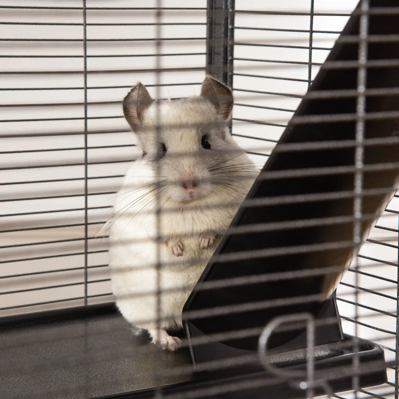 PawHut Metal Small Animal Cage Rolling Big Ferret Cage, Chinchilla Cage, Sugar Glider Cage, With Hammock & 4 Tiers, Remo