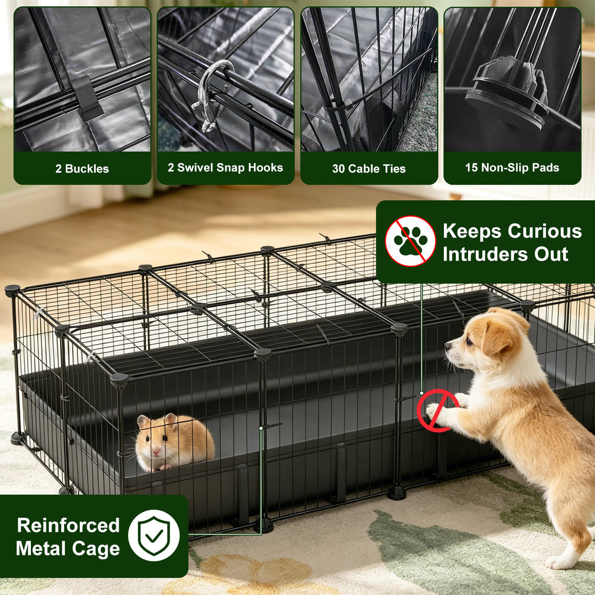 47x24x12IN Guinea Pig Cage Small Animal Playpen DIY Metal Pet Enclosure With 20 Panels Waterproof Floor Mat For Hedgehog