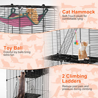 3-Tier Cat Cage Enclosure Indoor Cat Cage Playpen With Hammock Toy Ball Ladder DIY Iron Wire Cat House Kennels Crate For