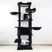 68in Tall Multi-Level Green Cat Tree with Hammocks, Hanging Basket, Cat Cave, Removeable Cushion, Scratching Posts - Plu