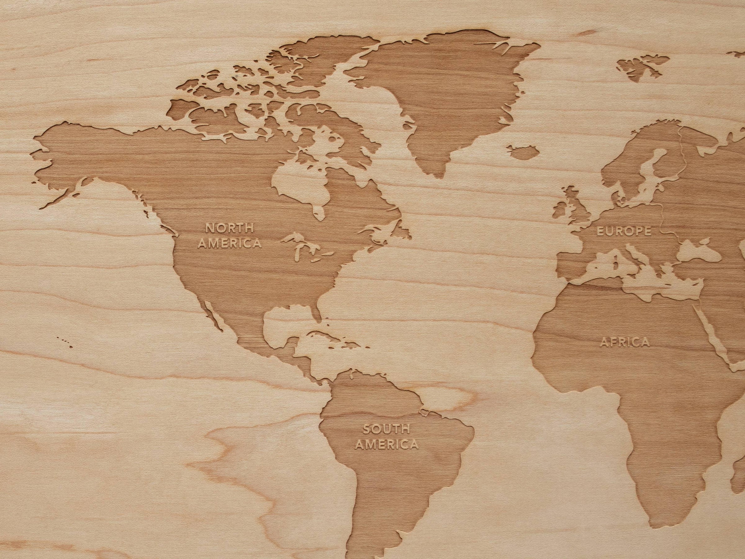 Wooden World Map Engraved on Wood with World's Continents - BIG FRENCHIES