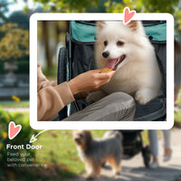 3 Wheels Pet Stroller for Small Dogs and Medium Dogs with Adjustable Canopy, Safety Tether, Storage Basket, Dark Green