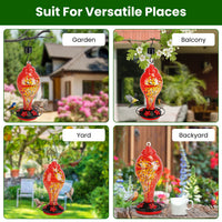 1Pc Glass Hummingbird Feeder 33OZ Hand Blown Hummingbird Feeder With 5 Flower Feeding Port Perch Ant Moat Hanging Hook S