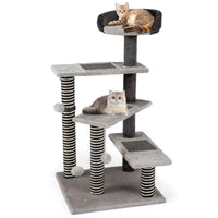 37" tall Cat Stairs with Scratching Mats - 3-Tier Perches, Spring Ball & Dangling Toys for Cats