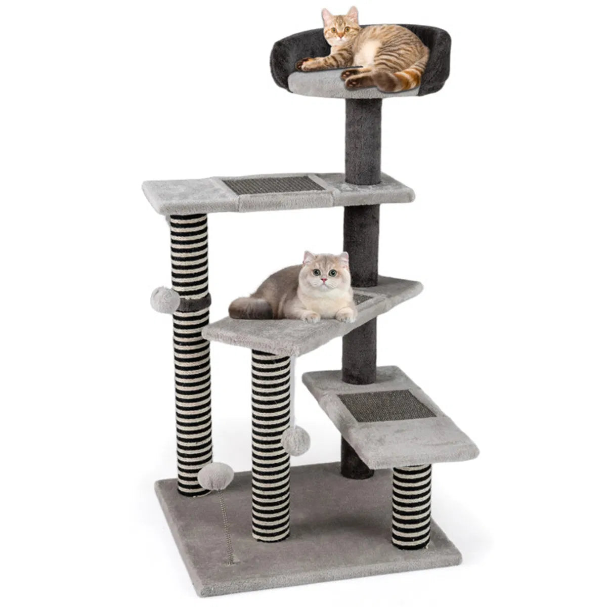 37" tall Cat Stairs with Scratching Mats - 3-Tier Perches, Spring Ball & Dangling Toys for Cats