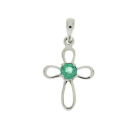 .19ct Emerald Cross Religious Pendant 10KT White Gold