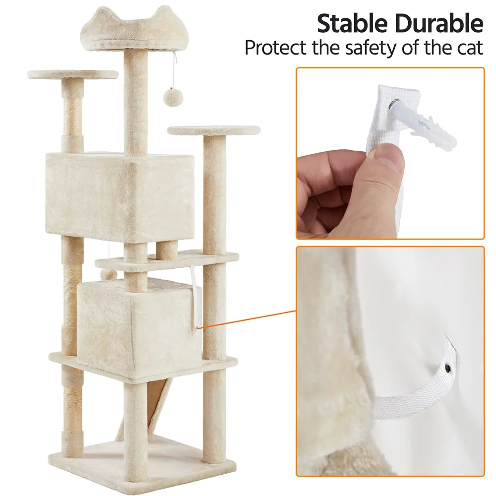 Ultimate 70" Double Condo Cat Tree with Scratching Posts - Creamy Comfort for Your Feline Friends! - BIG FRENCHIES
