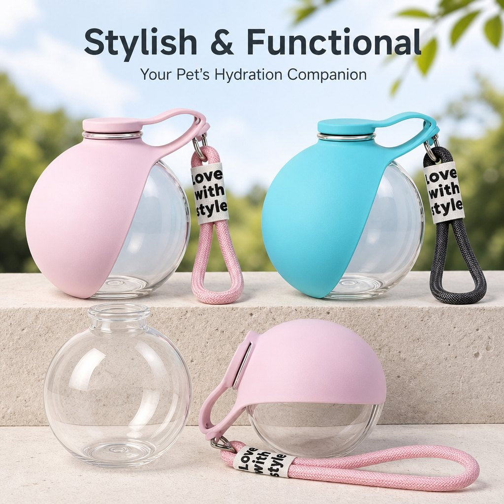 Portable Dog Water Bottle, 285ml BPA Free PETG Pet Travel Water Bottle With Foldable Silicone Bowl, Leak Proof Hands-Fre