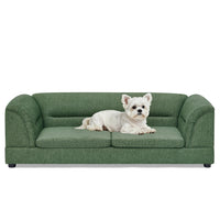 Oversized Pet Sofa, Curved Armrest Rectangular Dog Sofa, Linen Fabric Comfort Pet Couch for Large & Oversized Dogs-Olive