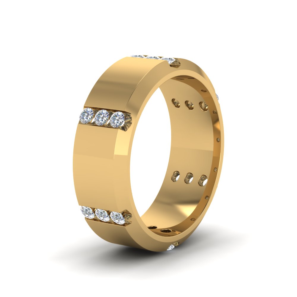 Channel Set 3 Stone Mens Anniversary Ring