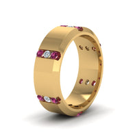 Channel Set 3 Stone Mens Anniversary Ring