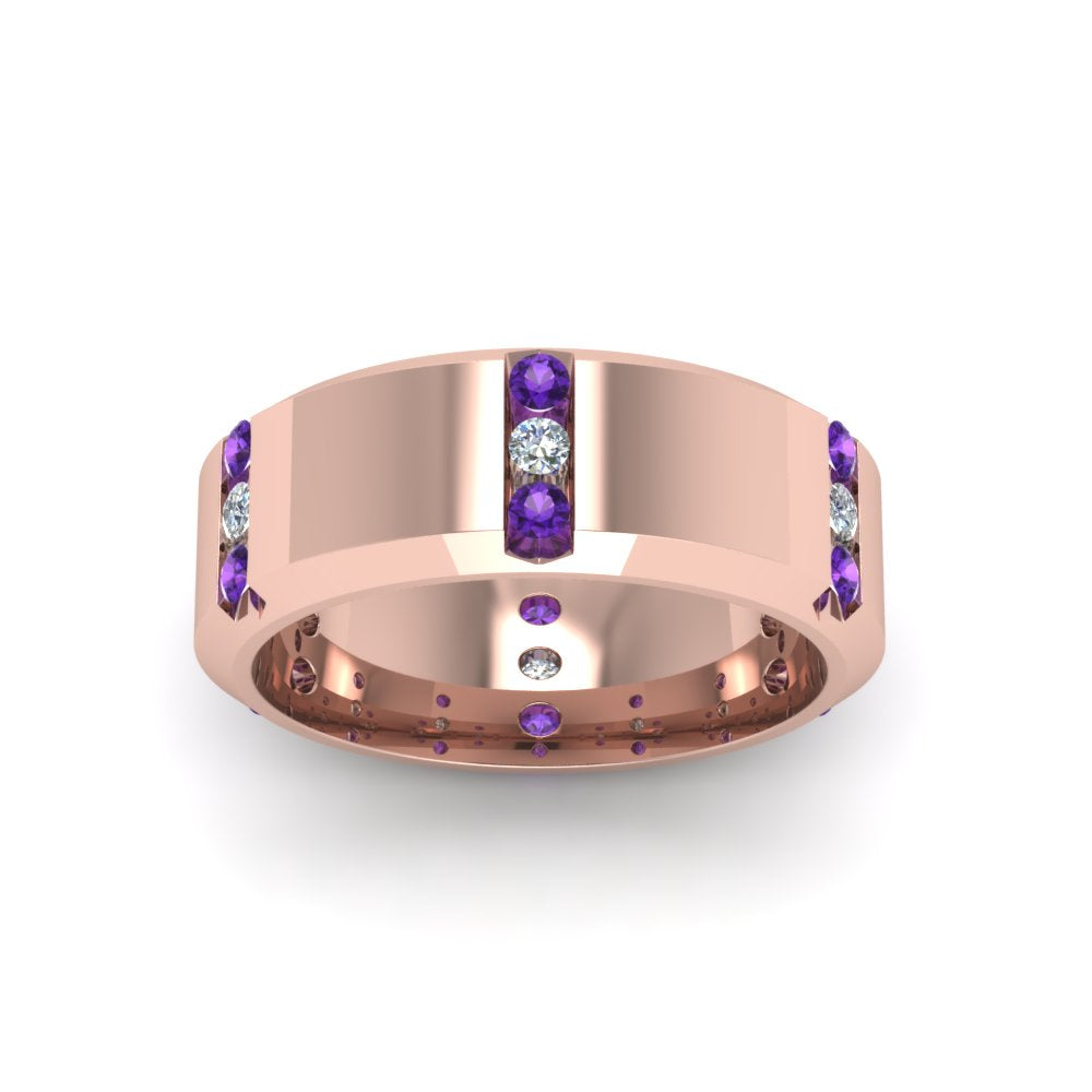 Channel Set 3 Stone Mens Anniversary Ring
