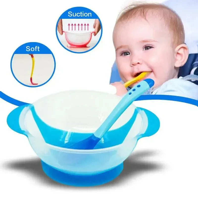 Children's Tableware Baby Learning Dishes With Suction Cup Assist Food Bowl Temperature Sensing Spoon Baby Feeding Bowl - BIG FRENCHIES