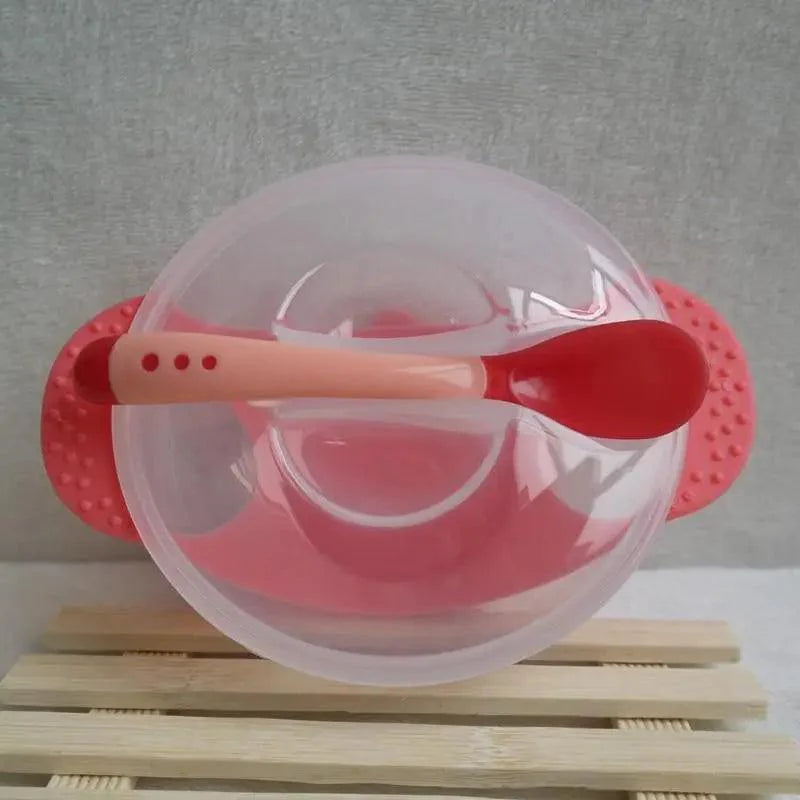 Children's Tableware Baby Learning Dishes With Suction Cup Assist Food Bowl Temperature Sensing Spoon Baby Feeding Bowl