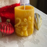 Christmas Present Beeswax Pillar Candle - BIG FRENCHIES
