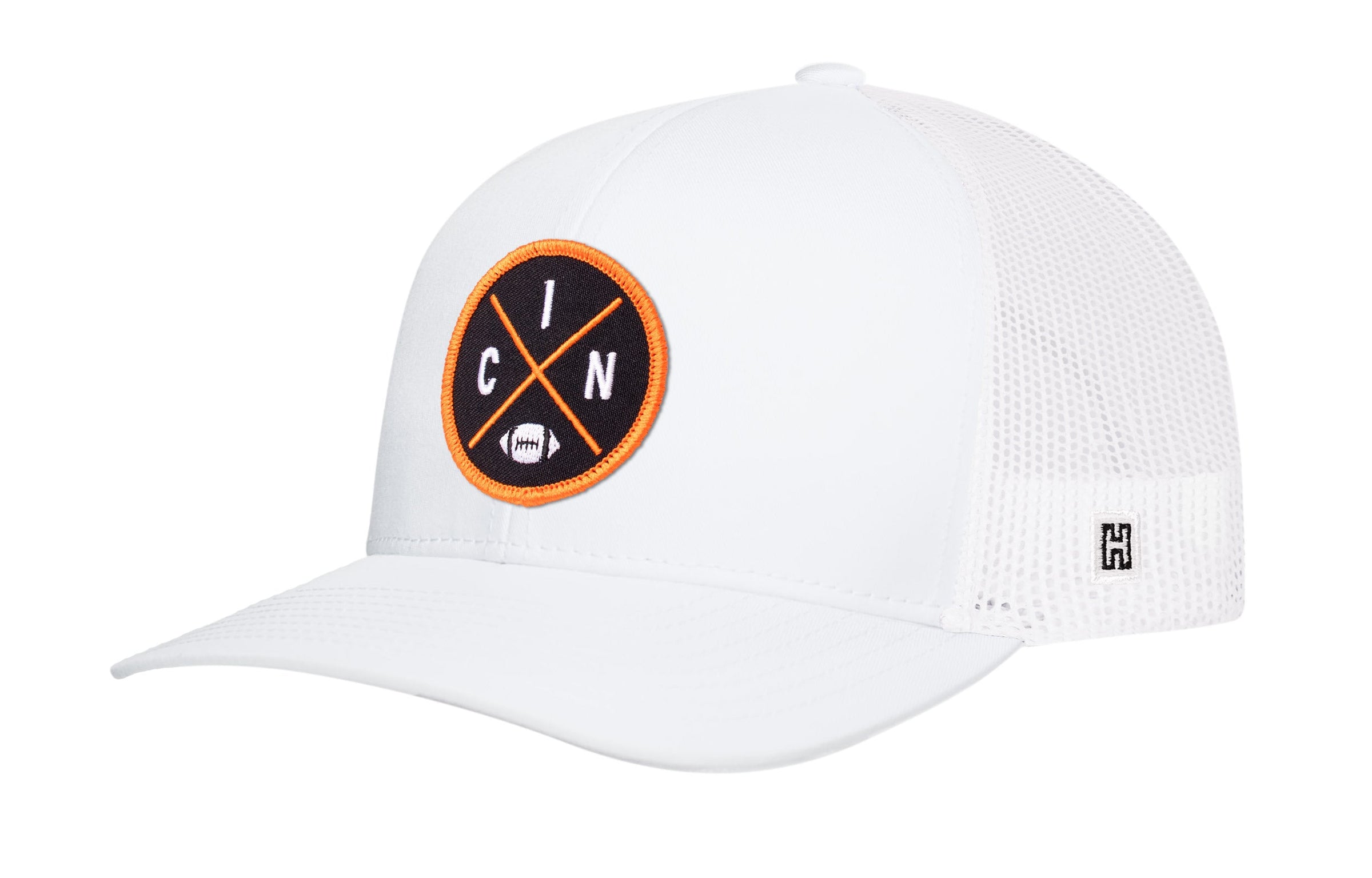 Cincinnati Trucker Hat  |  Black CIN X Football Snapback