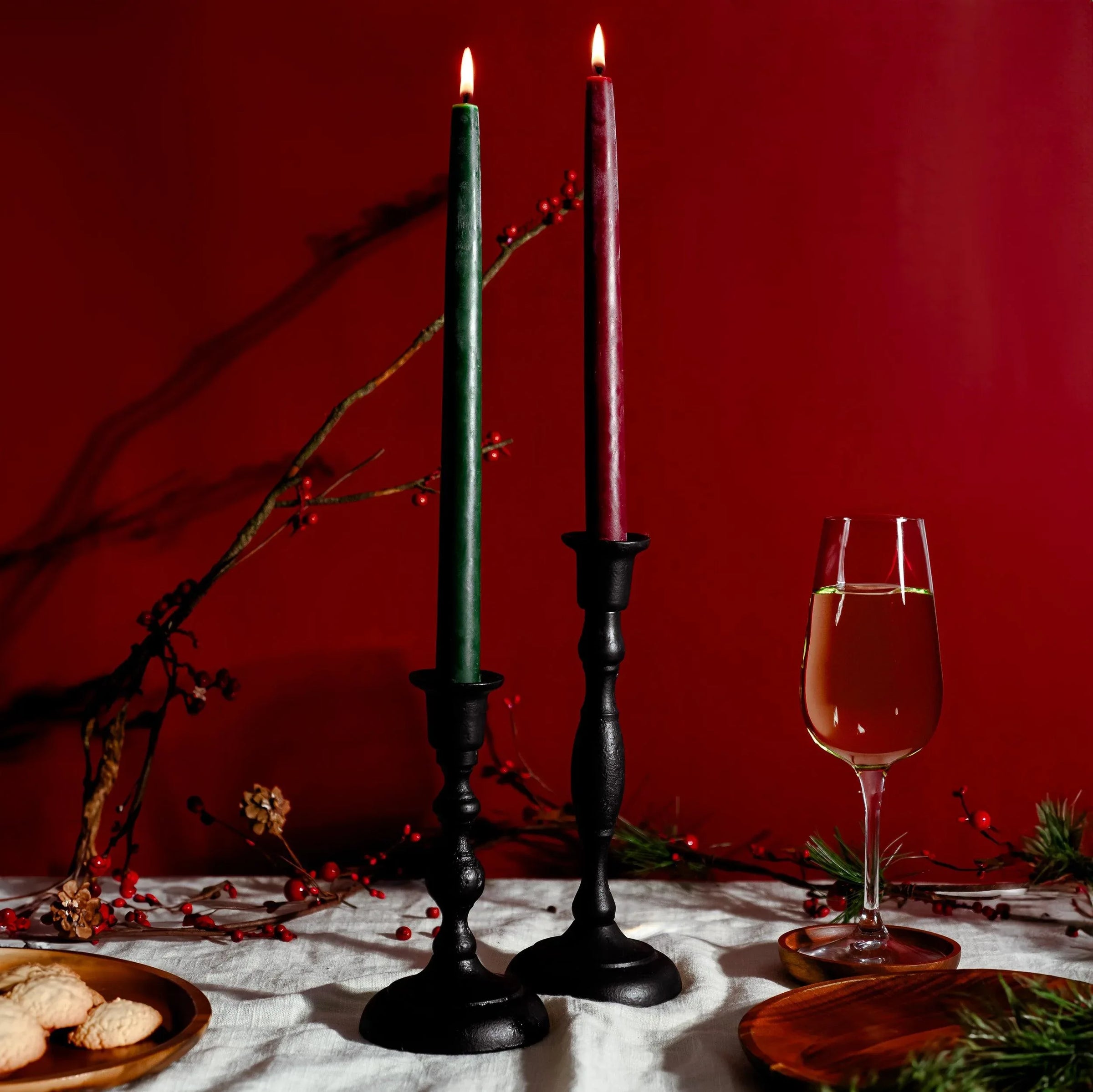 Classic Christmas Beeswax Taper Candle Bundle - Red & Moss Green - BIG FRENCHIES