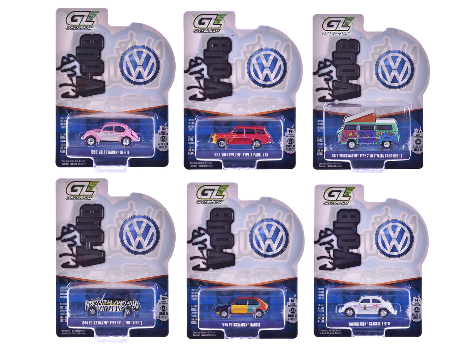 "Club Vee-Dub" Series 21 Set of 6 pieces 1/64 Diecast Model Cars by Greenlight  free shipping USA