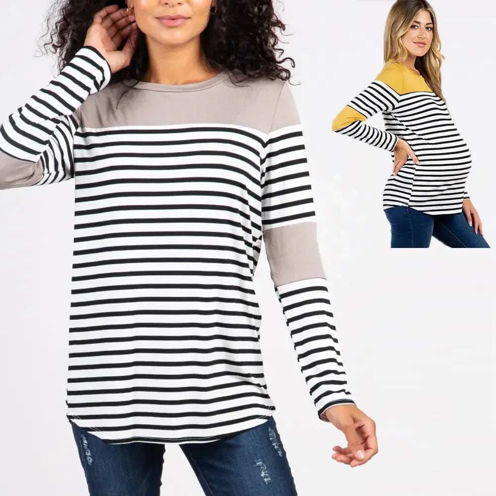 Women's Maternity Striped Long Sleeve T-Shirt for Nursing - BAGE211510103-NURSG - BIG FRENCHIES
