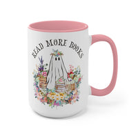 Coffee Mug for Librarian: Read More Books | 15 Oz Coffee Mug with Floral Ghost - BIG FRENCHIES