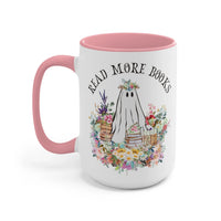 Coffee Mug for Librarian: Read More Books | 15 Oz Coffee Mug with Floral Ghost - BIG FRENCHIES