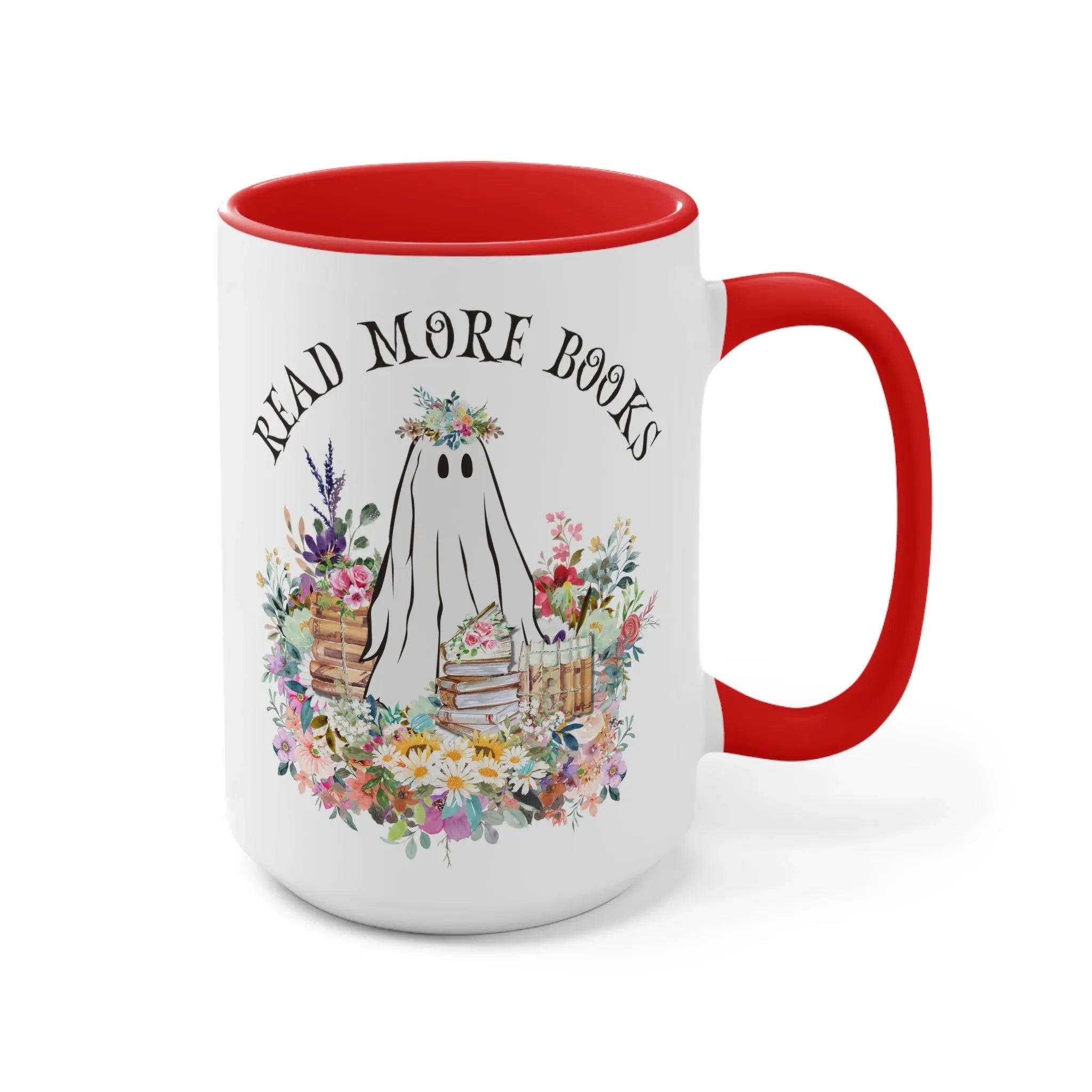 Coffee Mug for Librarian: Read More Books | 15 Oz Coffee Mug with Floral Ghost - BIG FRENCHIES