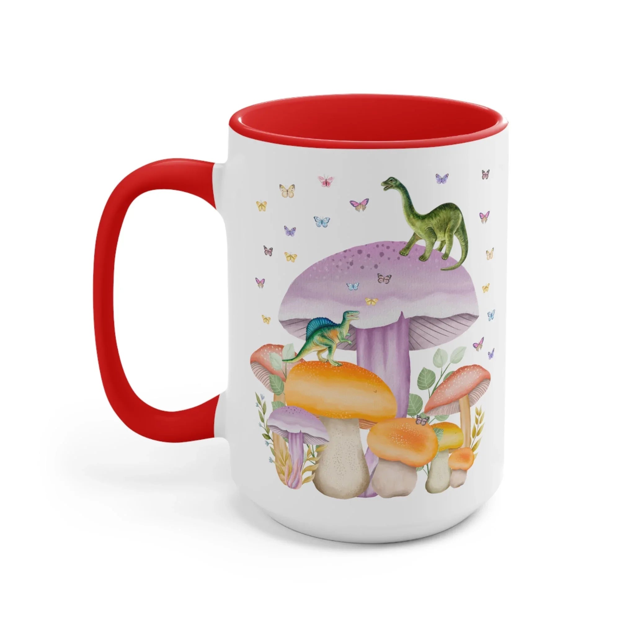 Coffee Mug with Dinosaurs and Mushrooms: 15 Oz Coffee Mug - BIG FRENCHIES