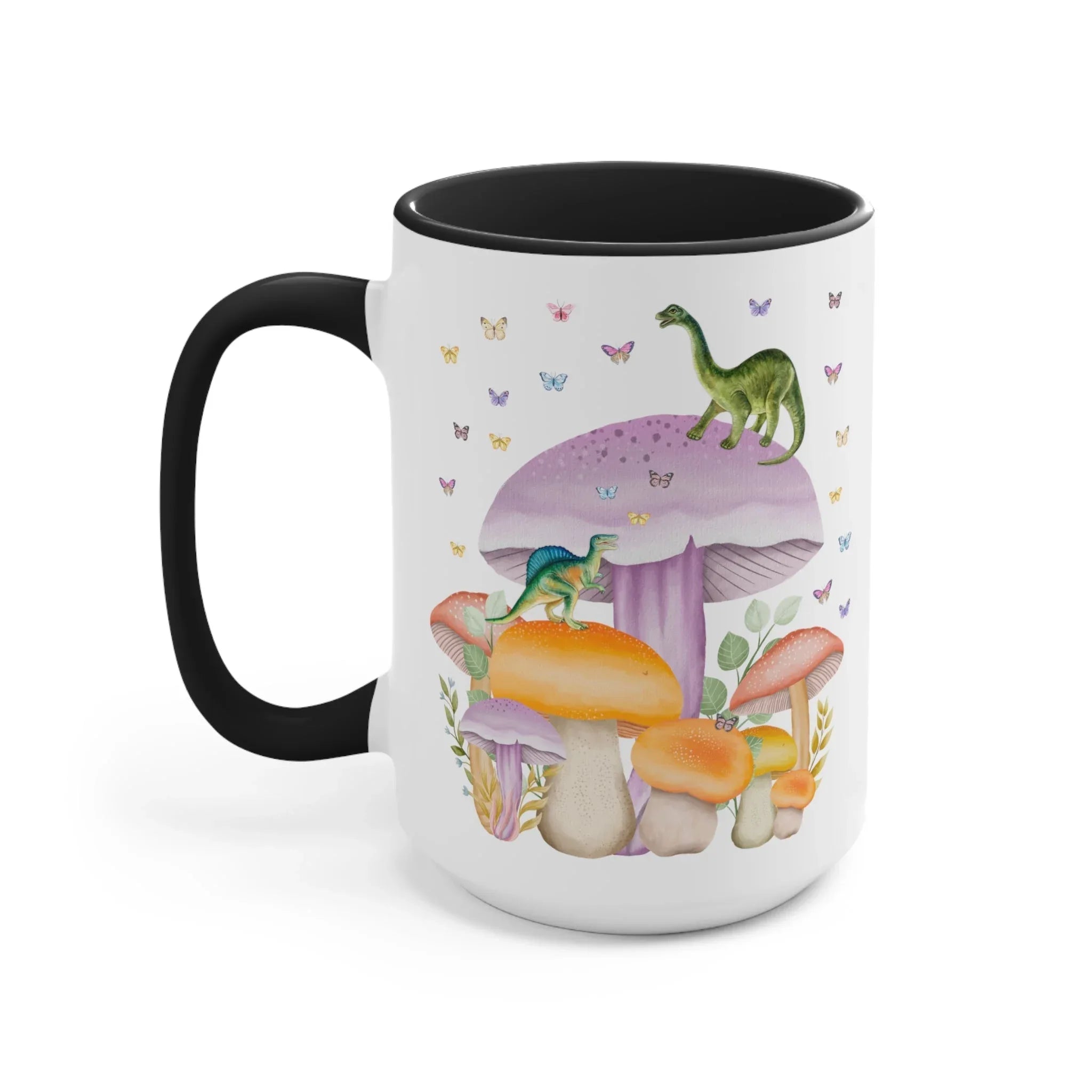 Coffee Mug with Dinosaurs and Mushrooms: 15 Oz Coffee Mug - BIG FRENCHIES