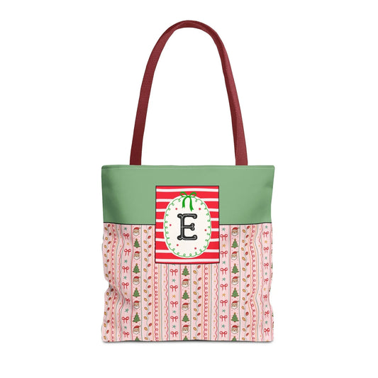 Colorful Christmas Tote Bag with Cute Doodles and Initial or Letter, Sweet Cottagecore Matching Holiday Tote Bag for Sisters or Family: E - BIG FRENCHIES