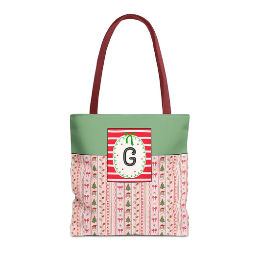 Colorful Christmas Tote Bag with Cute Doodles and Initial or Letter, Sweet Cottagecore Matching Holiday Tote Bag for Sisters or Family: G - BIG FRENCHIES