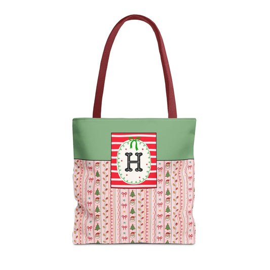 Colorful Christmas Tote Bag with Cute Doodles and Initial or Letter, Sweet Cottagecore Matching Holiday Tote Bag for Sisters or Family: H - BIG FRENCHIES