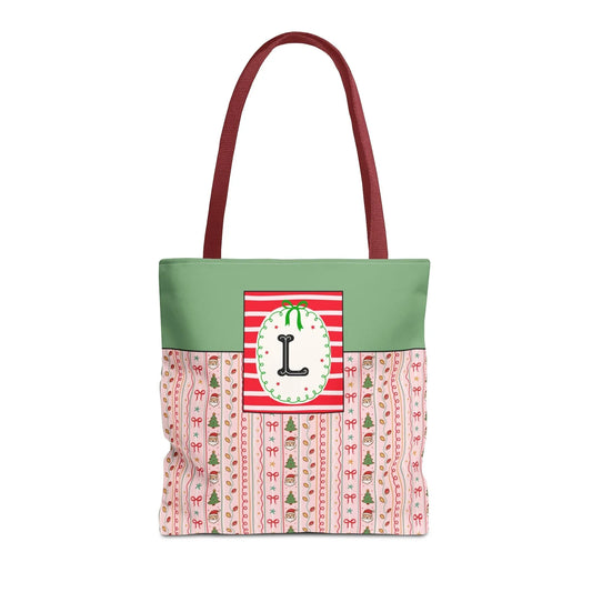 Colorful Christmas Tote Bag with Cute Doodles and Initial or Letter, Sweet Cottagecore Matching Holiday Tote Bag for Sisters or Family: L - BIG FRENCHIES