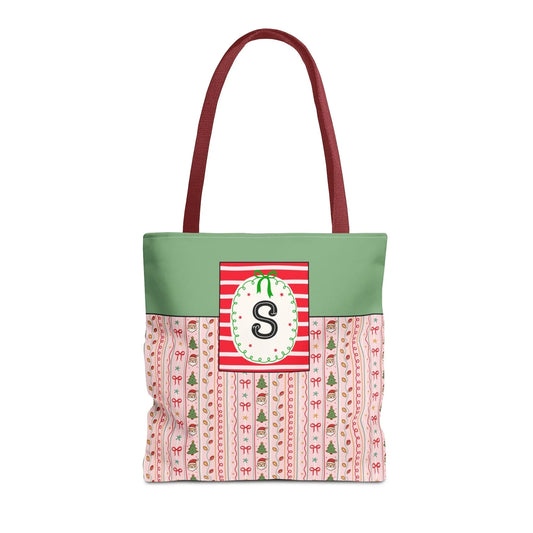 Colorful Christmas Tote Bag with Cute Doodles and Initial or Letter, Sweet Cottagecore Matching Holiday Tote Bag for Sisters or Family: S - BIG FRENCHIES