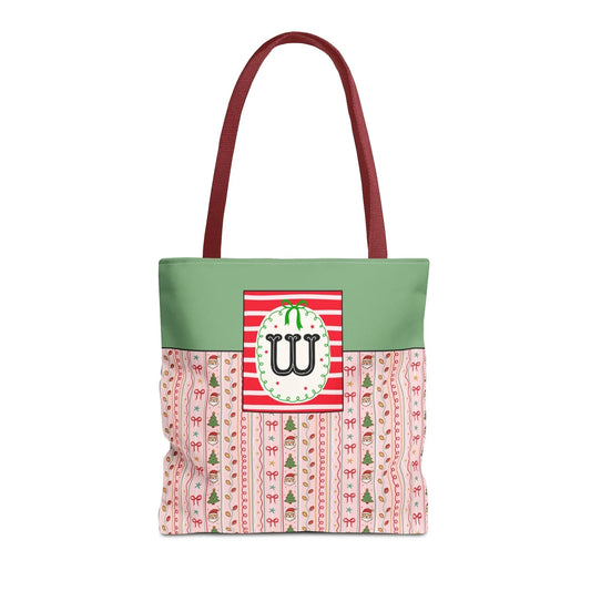 Colorful Christmas Tote Bag with Cute Doodles and Initial or Letter, Sweet Cottagecore Matching Holiday Tote Bag for Sisters or Family: W - BIG FRENCHIES