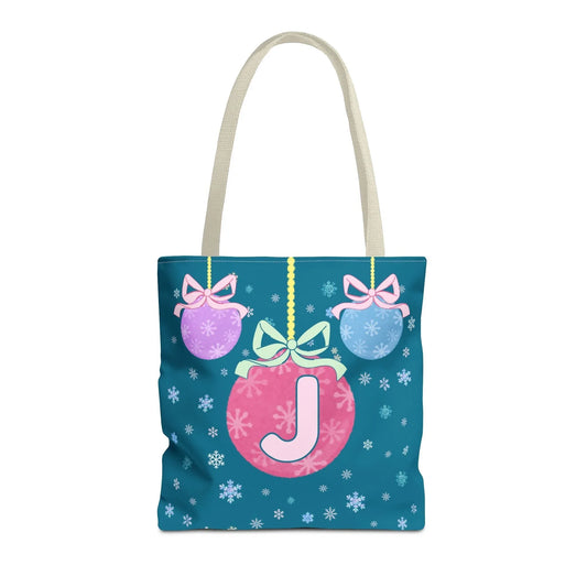 Colorful Christmas Tote Bag with Initial, Cute Matching Holiday Tote Bag for Sorority Sisters or Family, Nostalgic Maximalist Vibes: J - BIG FRENCHIES