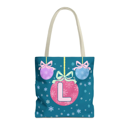 Colorful Christmas Tote Bag with Initial, Cute Matching Holiday Tote Bag for Sorority Sisters or Family, Nostalgic Maximalist Vibes: L - BIG FRENCHIES