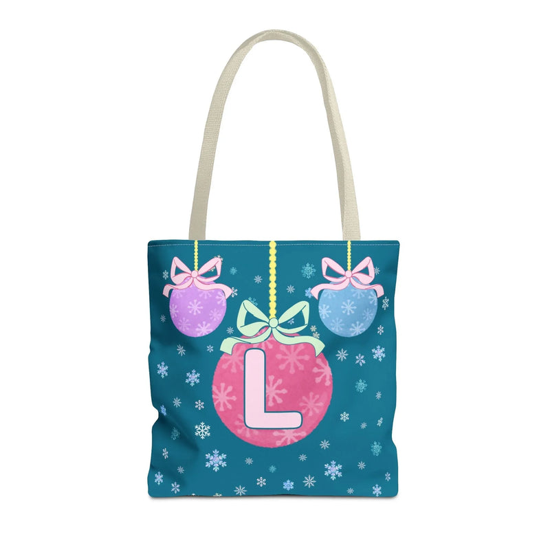 Colorful Christmas Tote Bag with Initial, Cute Matching Holiday Tote Bag for Sorority Sisters or Family, Nostalgic Maximalist Vibes: L - BIG FRENCHIES