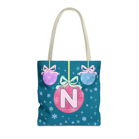 Colorful Christmas Tote Bag with Initial, Cute Matching Holiday Tote Bag for Sorority Sisters or Family, Nostalgic Maximalist Vibes: N - BIG FRENCHIES